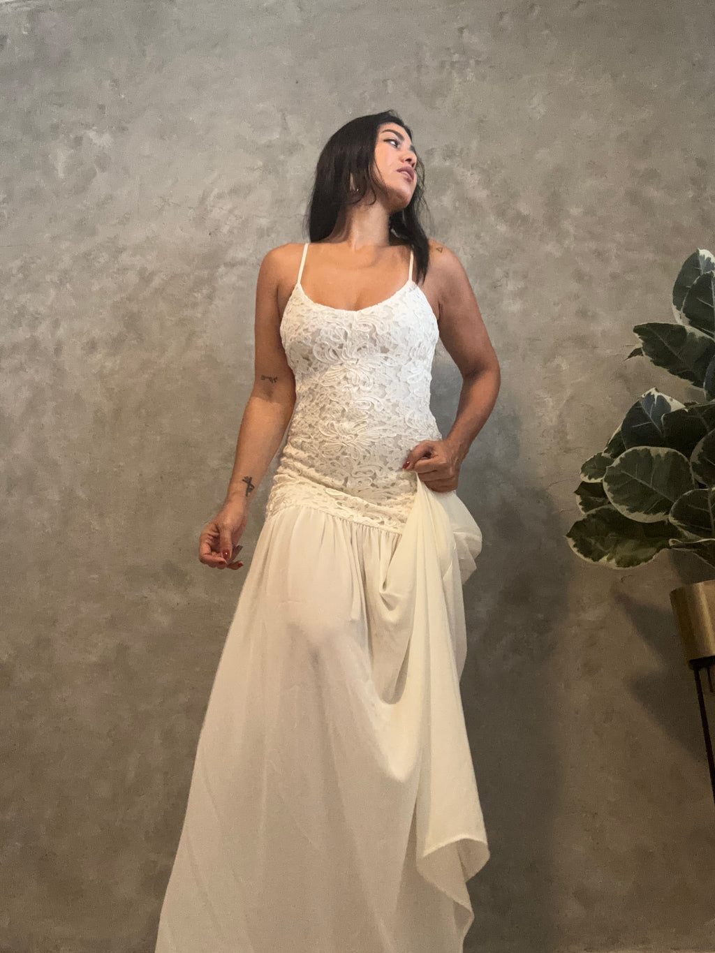 FLOWER EMBROIDERED LACE MAXI DRESS