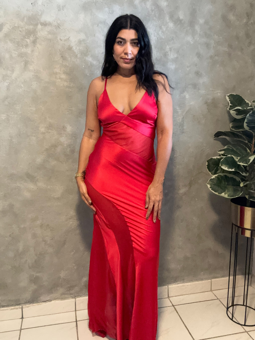 Mesh Panel Maxi Dress