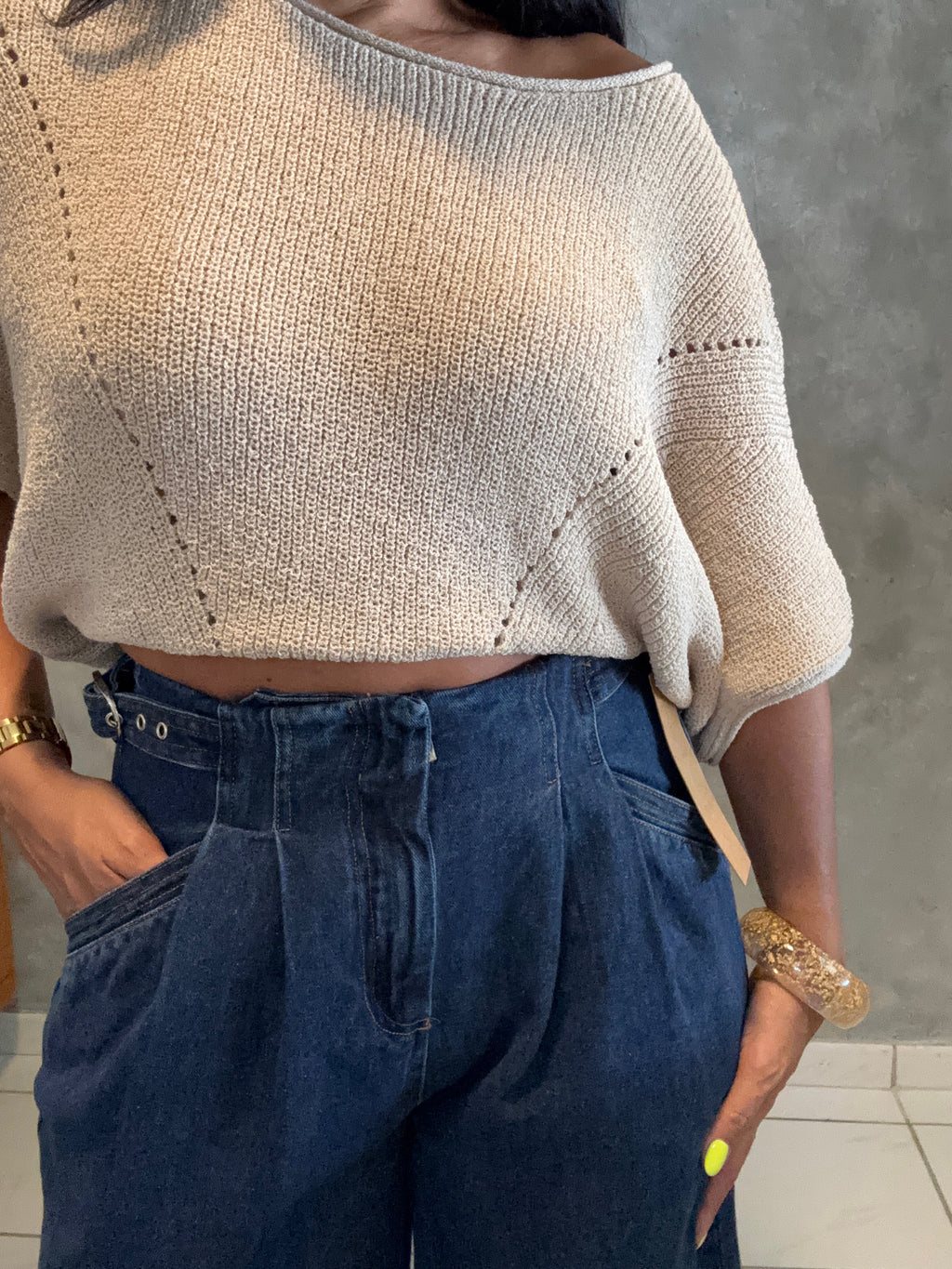 WIDE LEG PLEATED DENIM