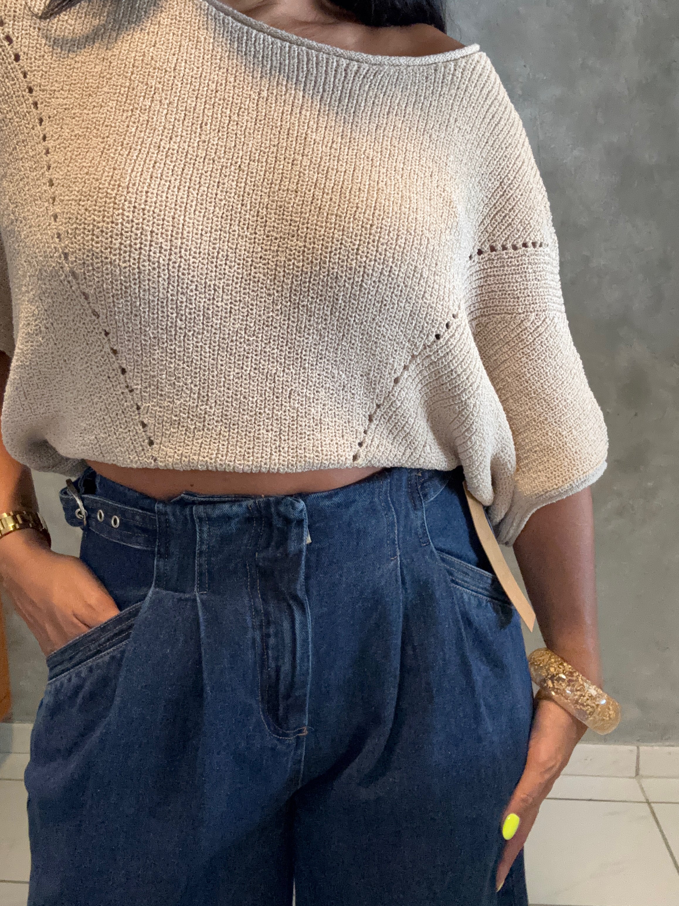 WIDE LEG PLEATED DENIM