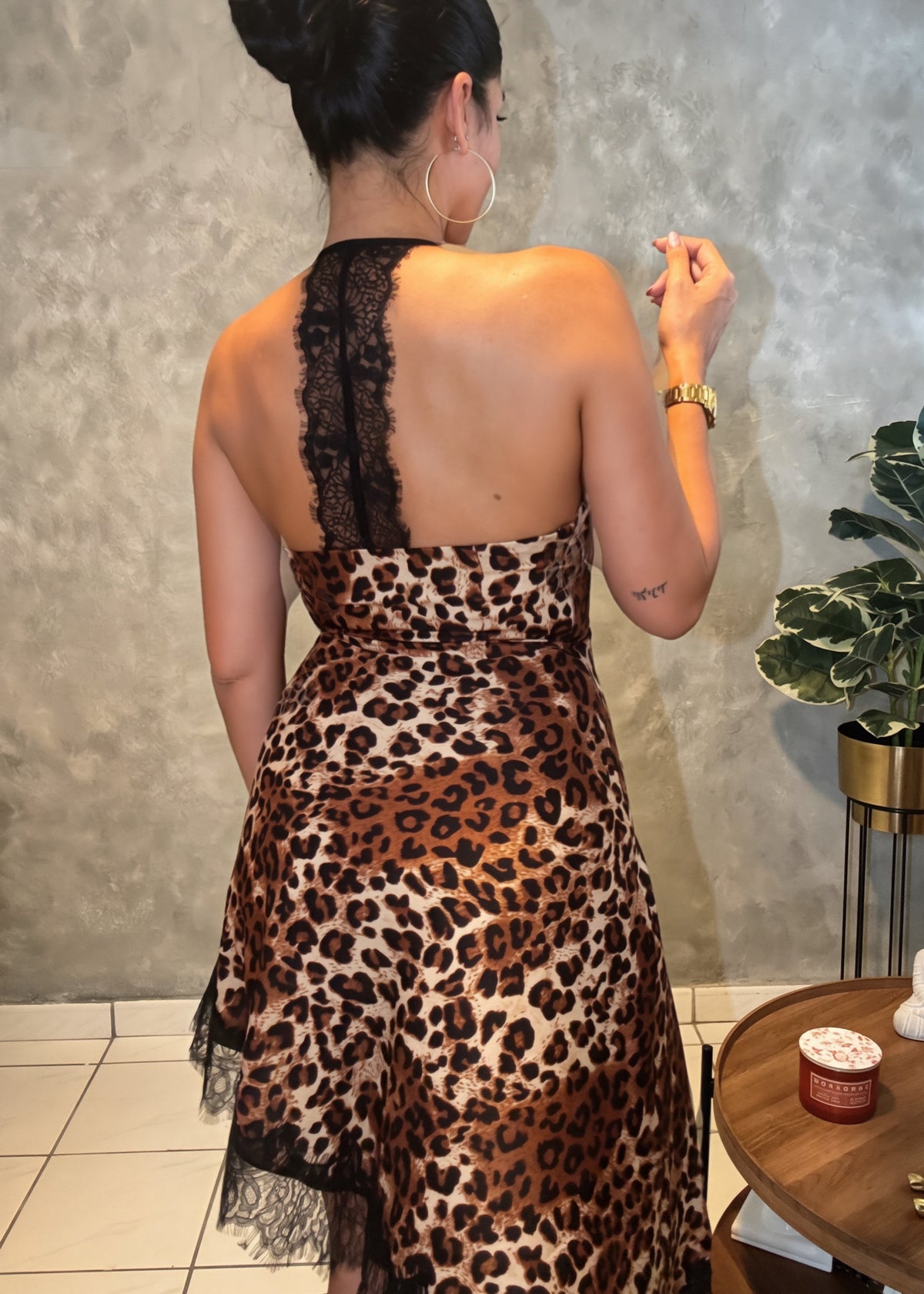 Leopard Print Halter Asymmetrical Dress