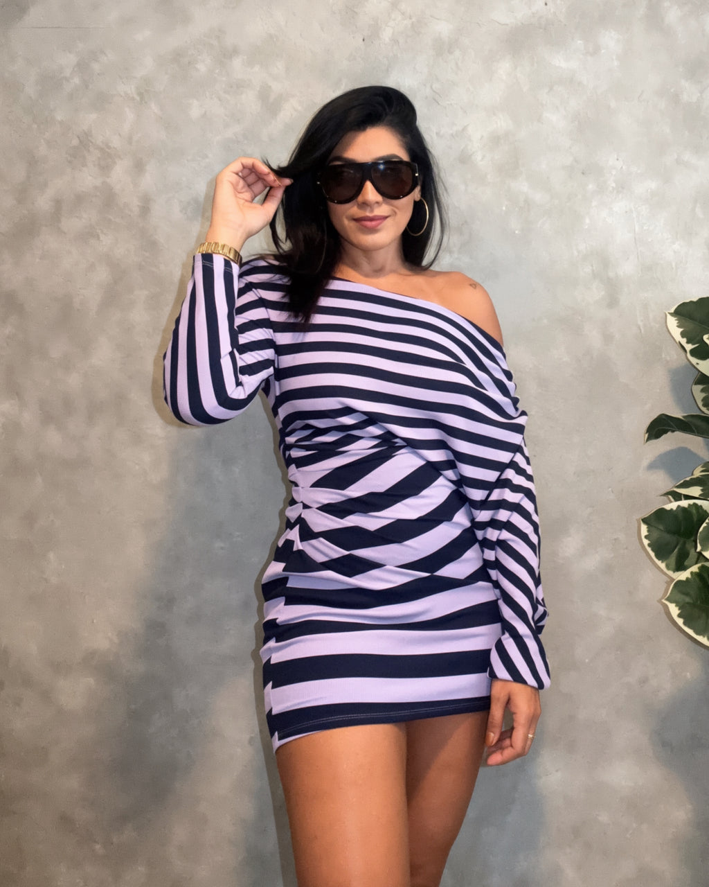 Asymmetrical Stripe Mini Dress