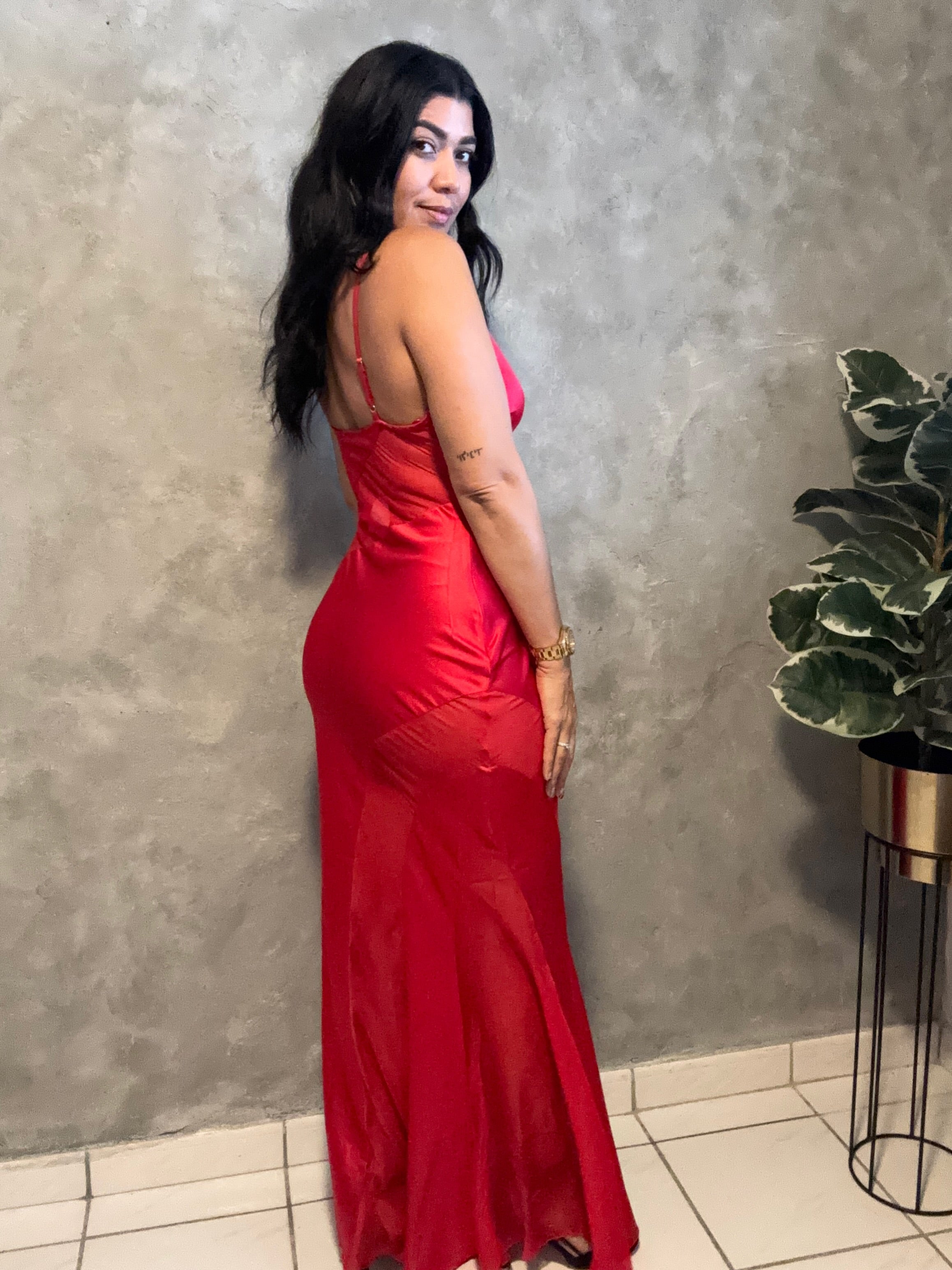 Mesh Panel Maxi Dress