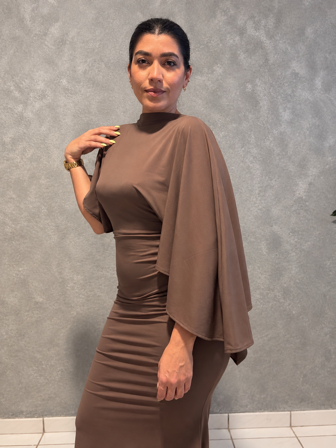 Draped Open Back Ruched Maxi Dress