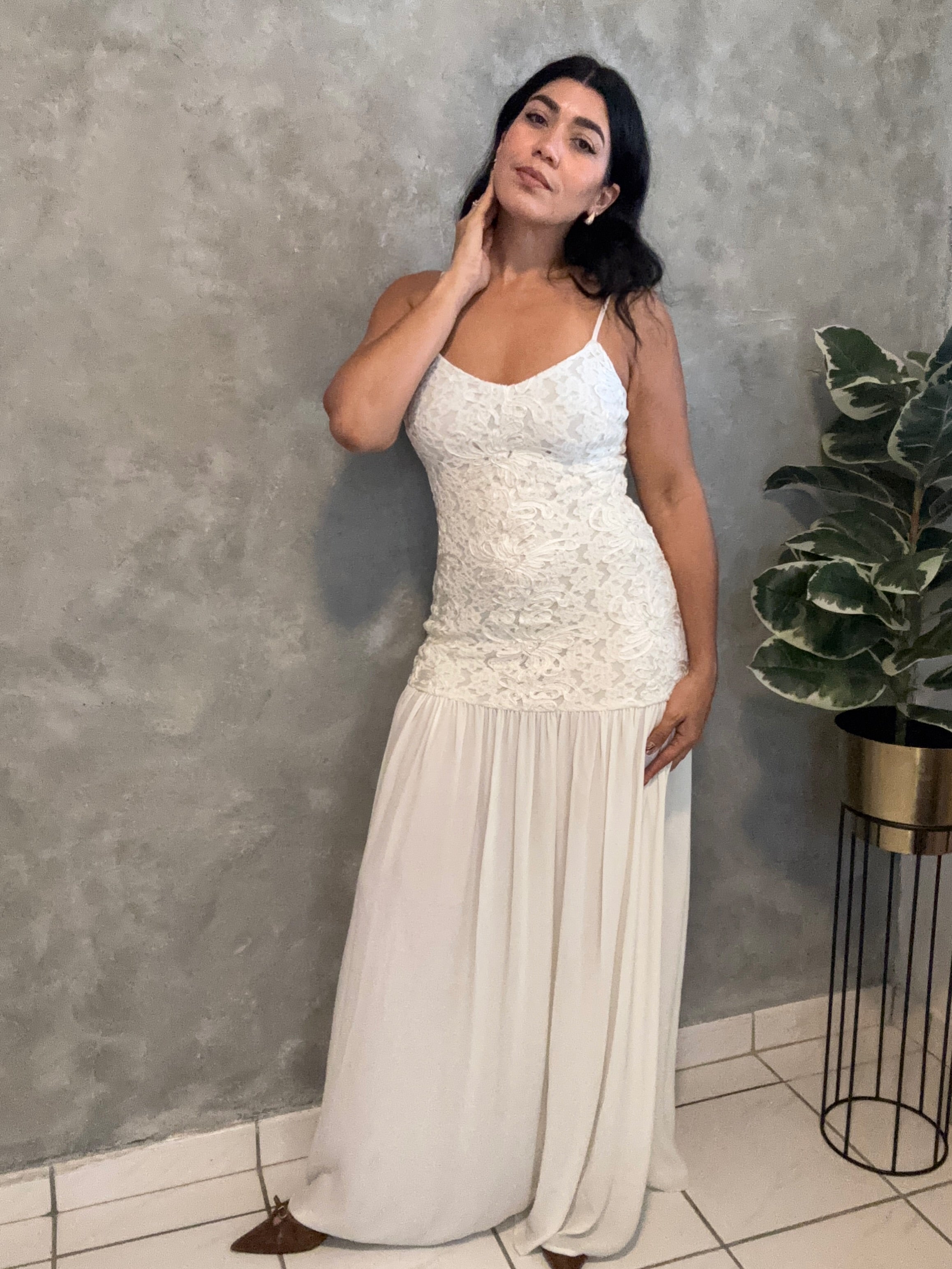 FLOWER EMBROIDERED LACE MAXI DRESS