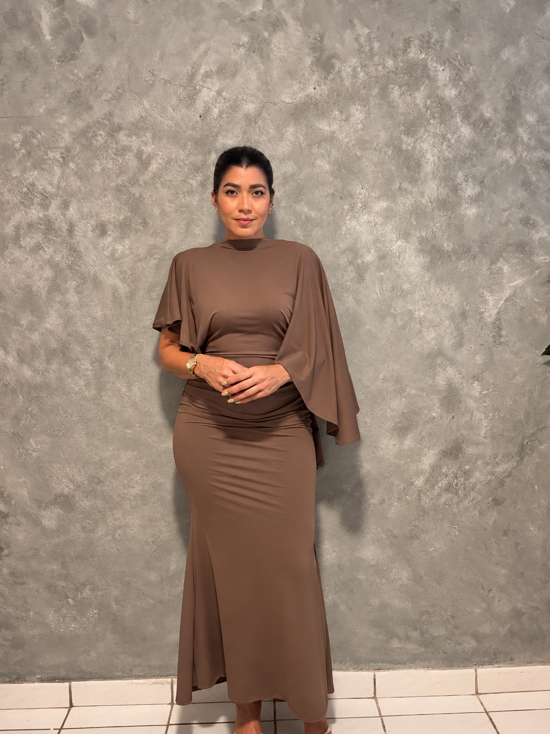 Draped Open Back Ruched Maxi Dress