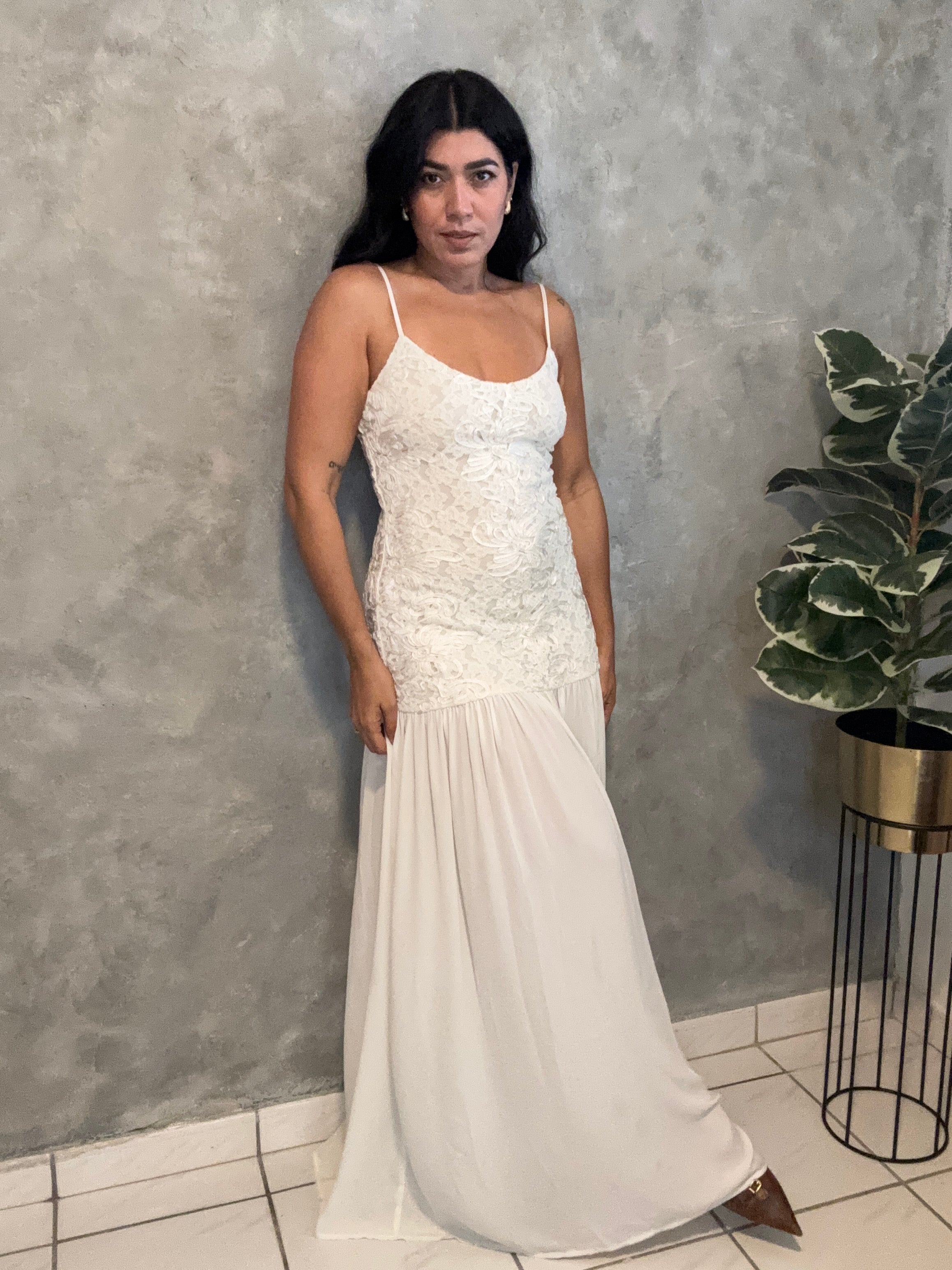 FLOWER EMBROIDERED LACE MAXI DRESS