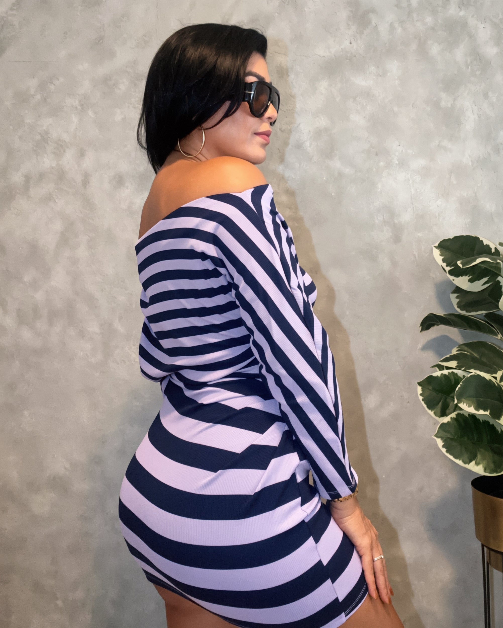 Asymmetrical Stripe Mini Dress