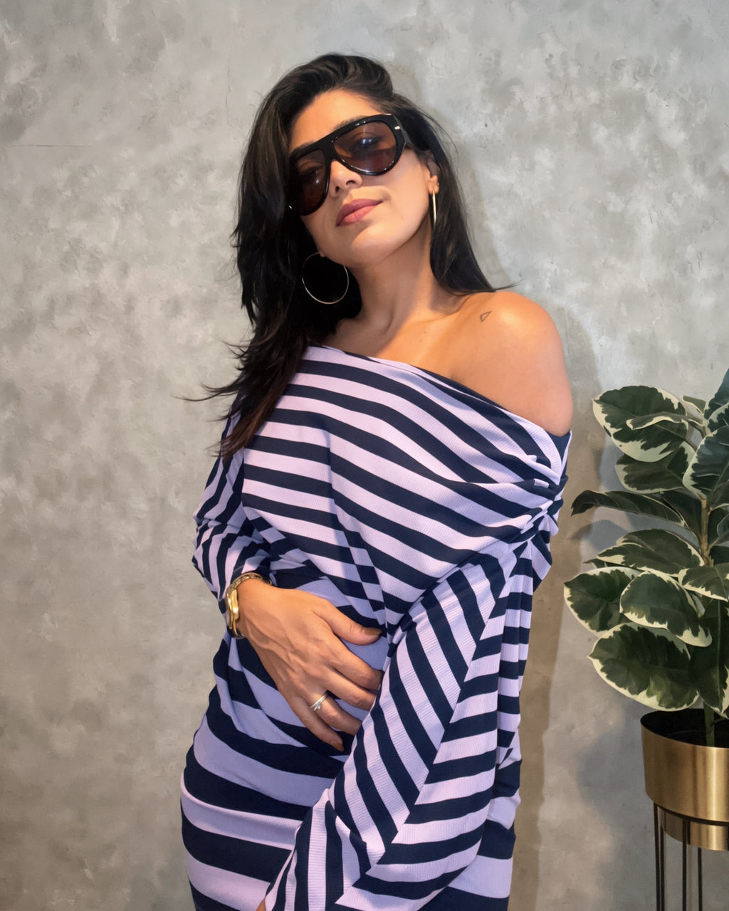 Asymmetrical Stripe Mini Dress