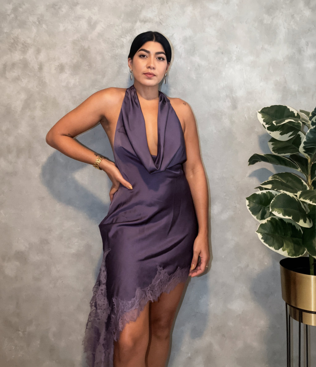 Satin Lace Scarf Dress