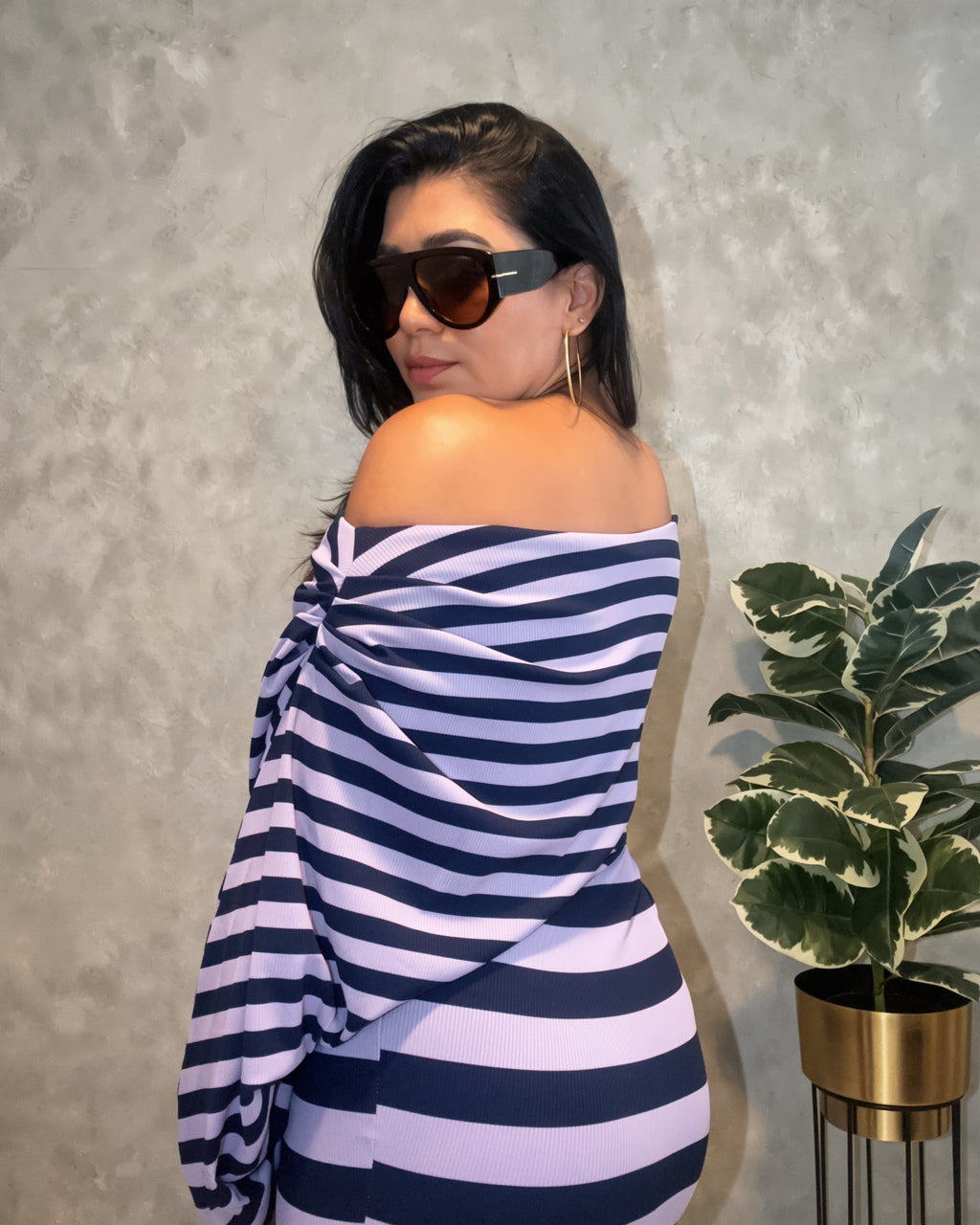 Asymmetrical Stripe Mini Dress