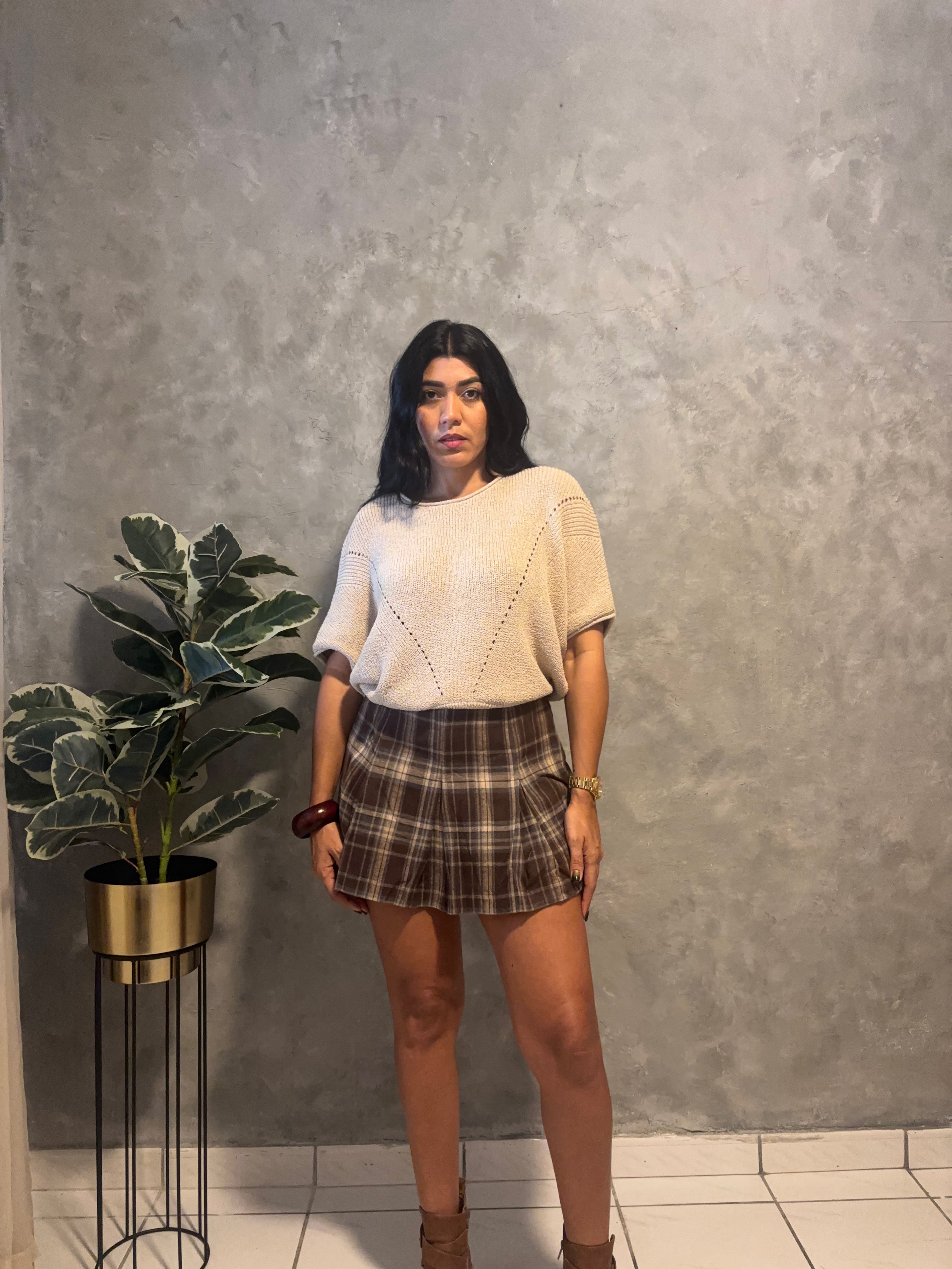 PLAID FLANNEL PLEATED MINI SKORT