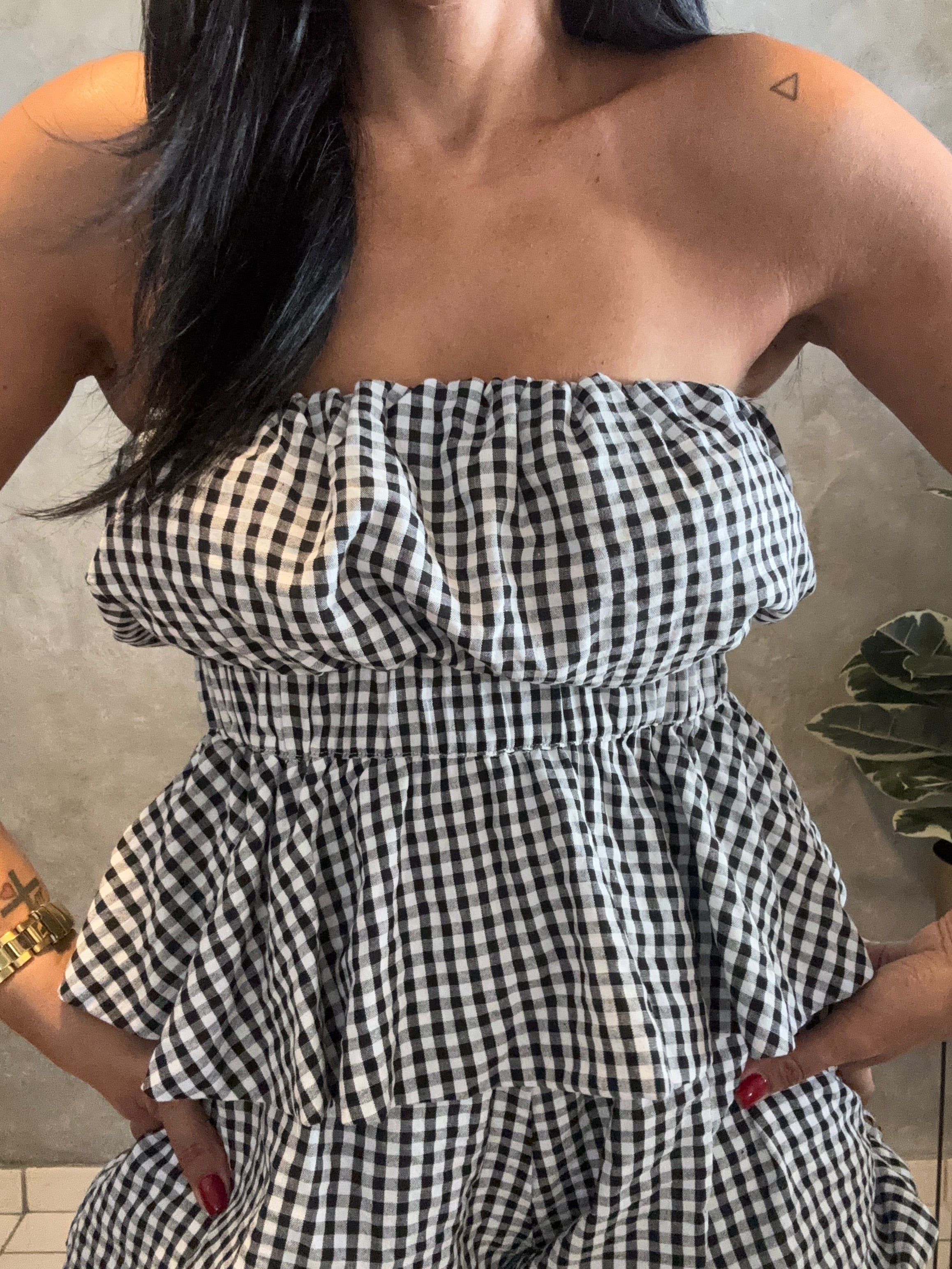 GINGHAM BUBBLE TUBE TOP