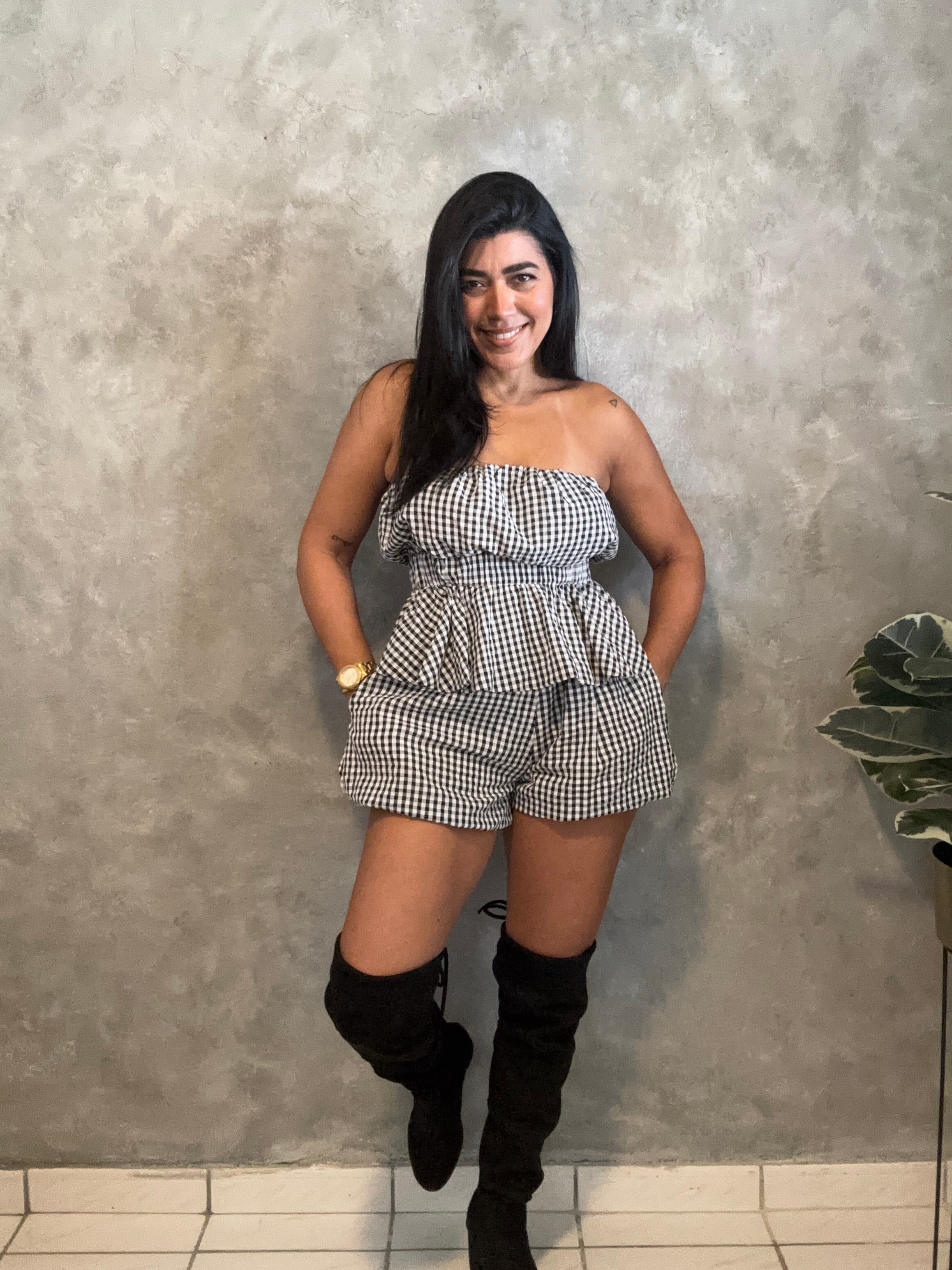 GINGHAM BUBBLE TUBE TOP